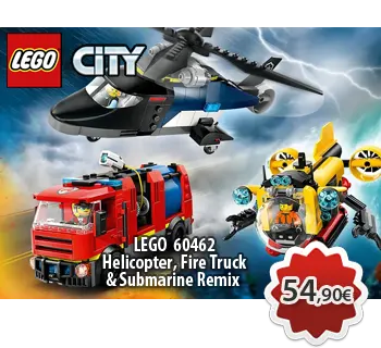 Toymania Online Lego Shop Θεσσαλονικη LEGO CITY 60462  Helicopter, Fire Truck & Submarine Remix Συλλογή με Ελικόπτερο, Πυροσβεστικό Φορτηγό & Υποβρύχιο 